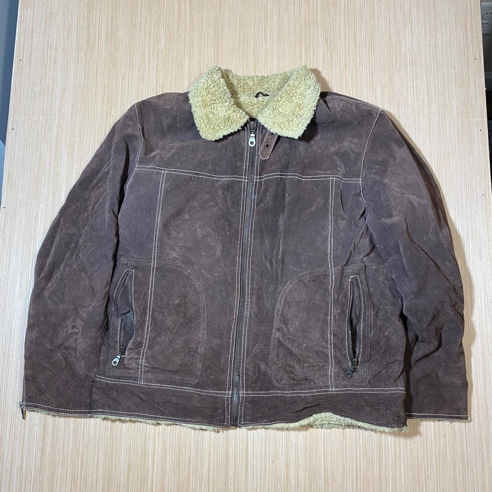 Wilsons Leather M Julian Mens Brown Suede Sherpa Lined Jacket Large Contrast